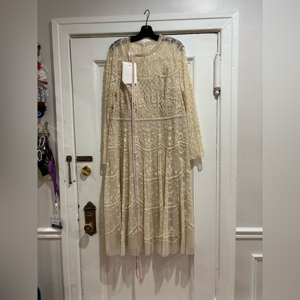 MAC DUGGAL nude sequin three quarter sleeve midi dress - Picture 5 of 11